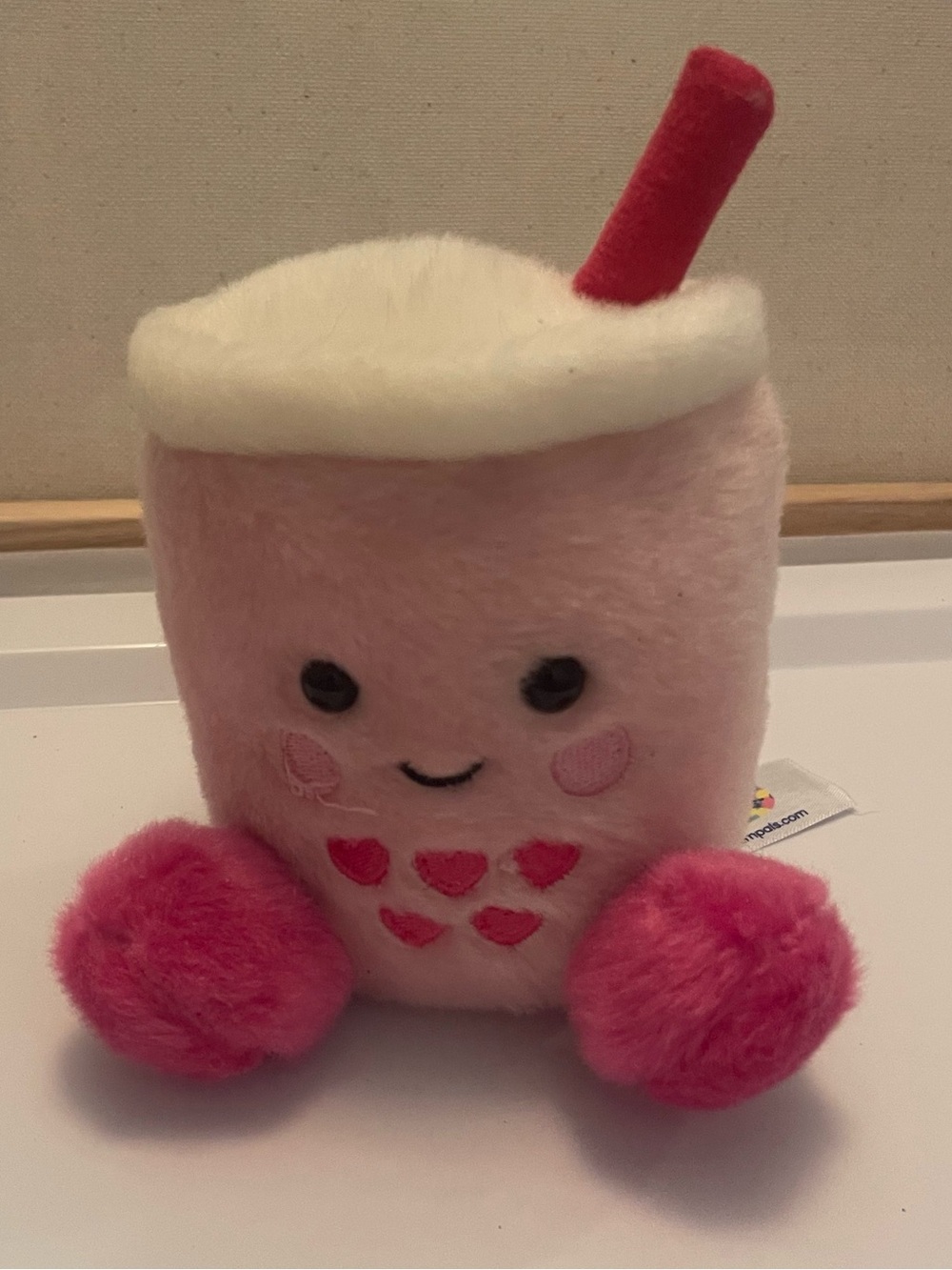 Palm Pals Plush Pink Boba Tea stuffed animal with Hearts